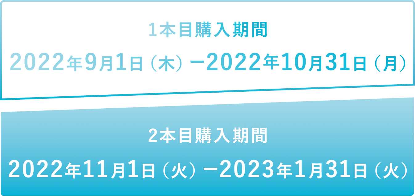 1本目購入期間2022年9月1日（木）から2022年10月31日（月）、2本目購入期間2022年11月1日（火）から2023年1月31日（火）