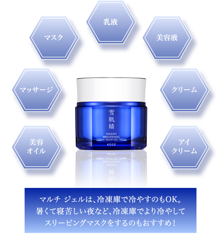 マルチ ジェルは、冷凍庫で冷やすのもOK。暑くて寝苦しい夜など、冷凍庫でより冷やしてスリーピングマスクをするのもおすすめ！